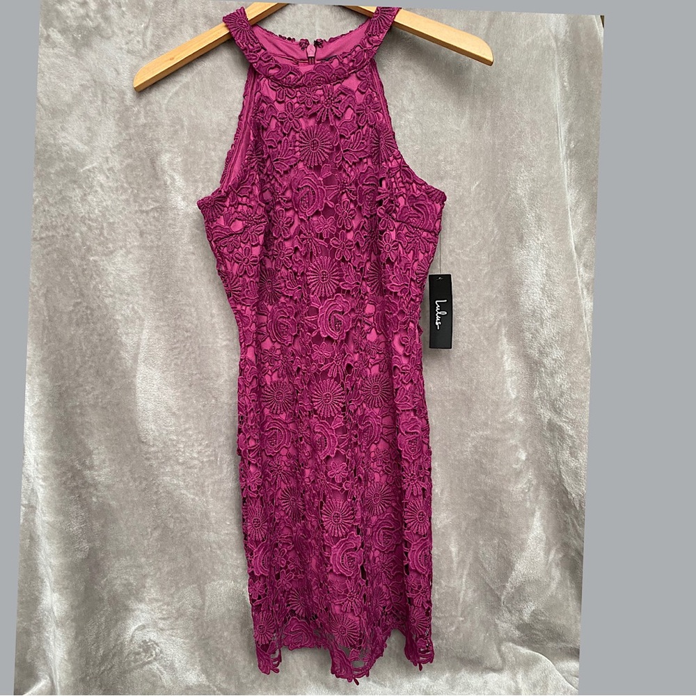 NWT Lulus Love Poem Lace Mini Dress, Size Small, Magenta